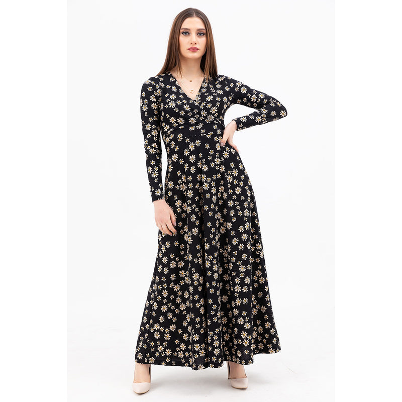 Floral Double Breasted Neck Long Dress | Montivo Pakistan