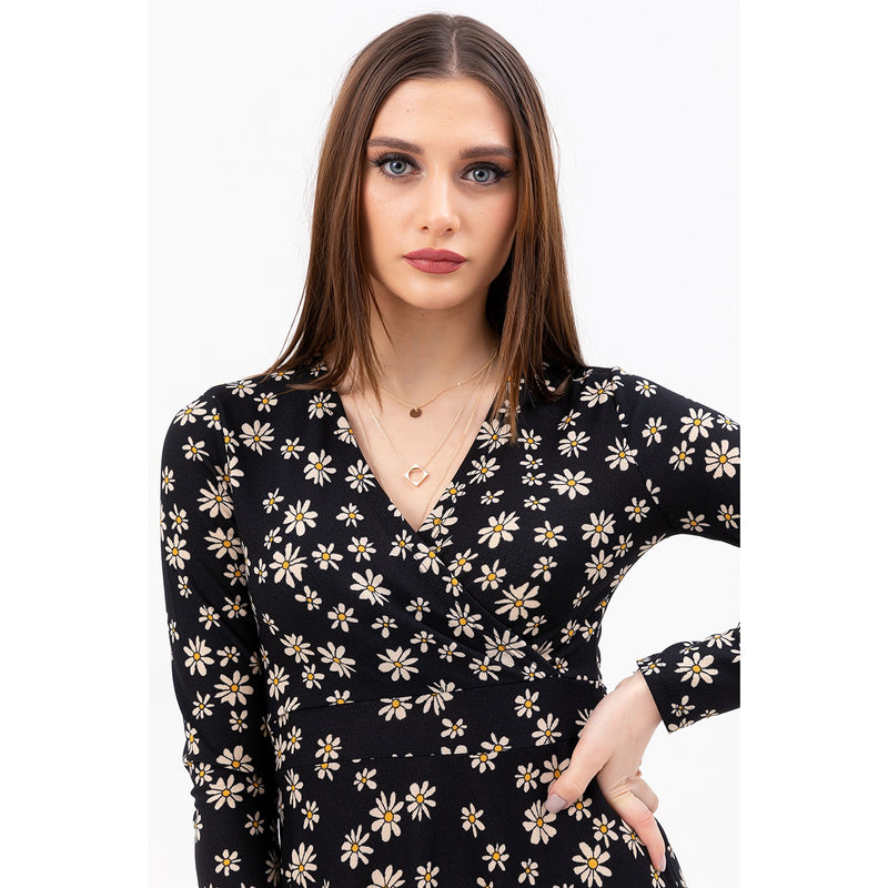 Floral Double Breasted Neck Long Dress | Montivo Pakistan