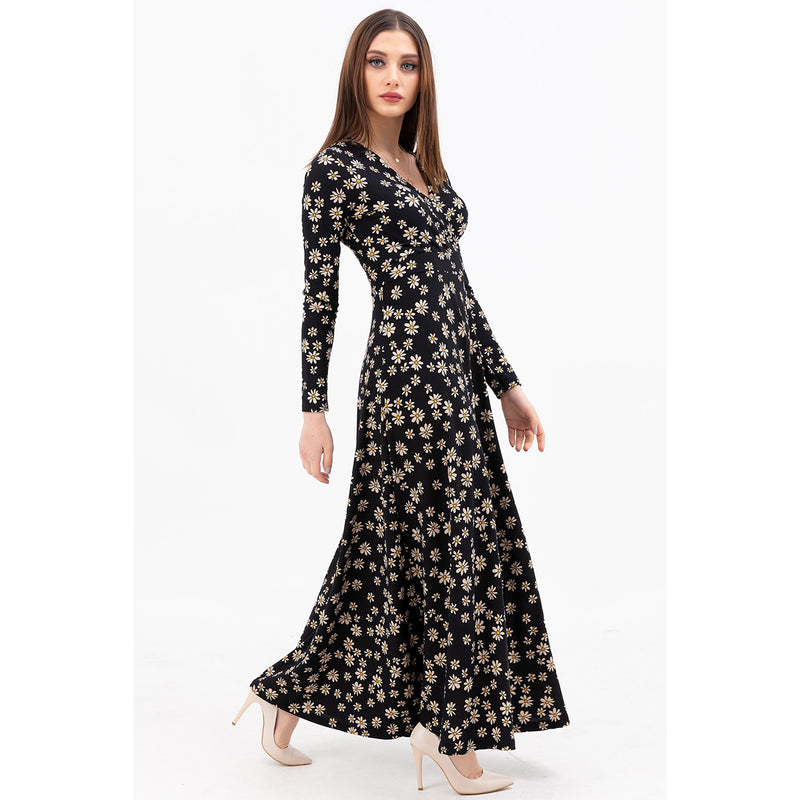 Floral Double Breasted Neck Long Dress | Montivo Pakistan
