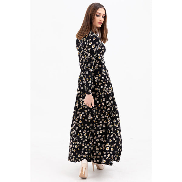 Floral Double Breasted Neck Long Dress | Montivo Pakistan