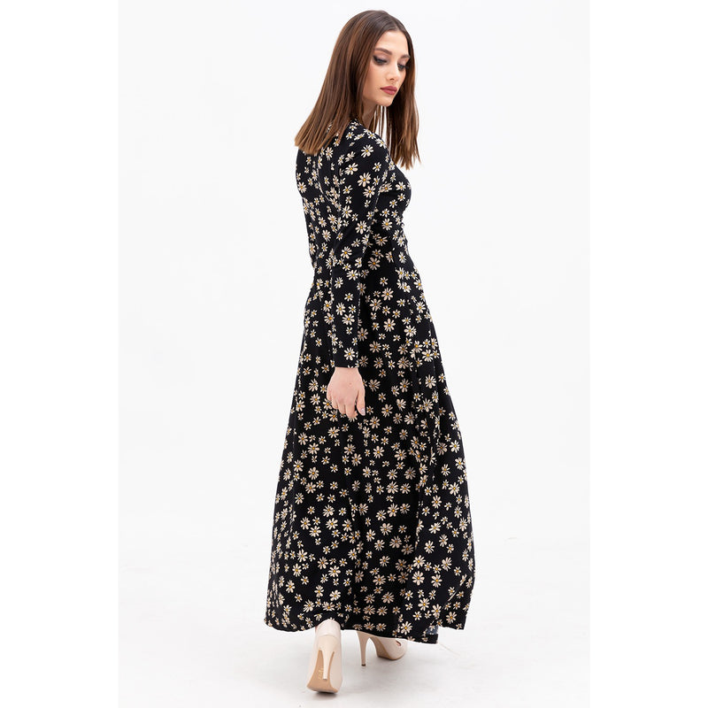 Floral Double Breasted Neck Long Dress | Montivo Pakistan