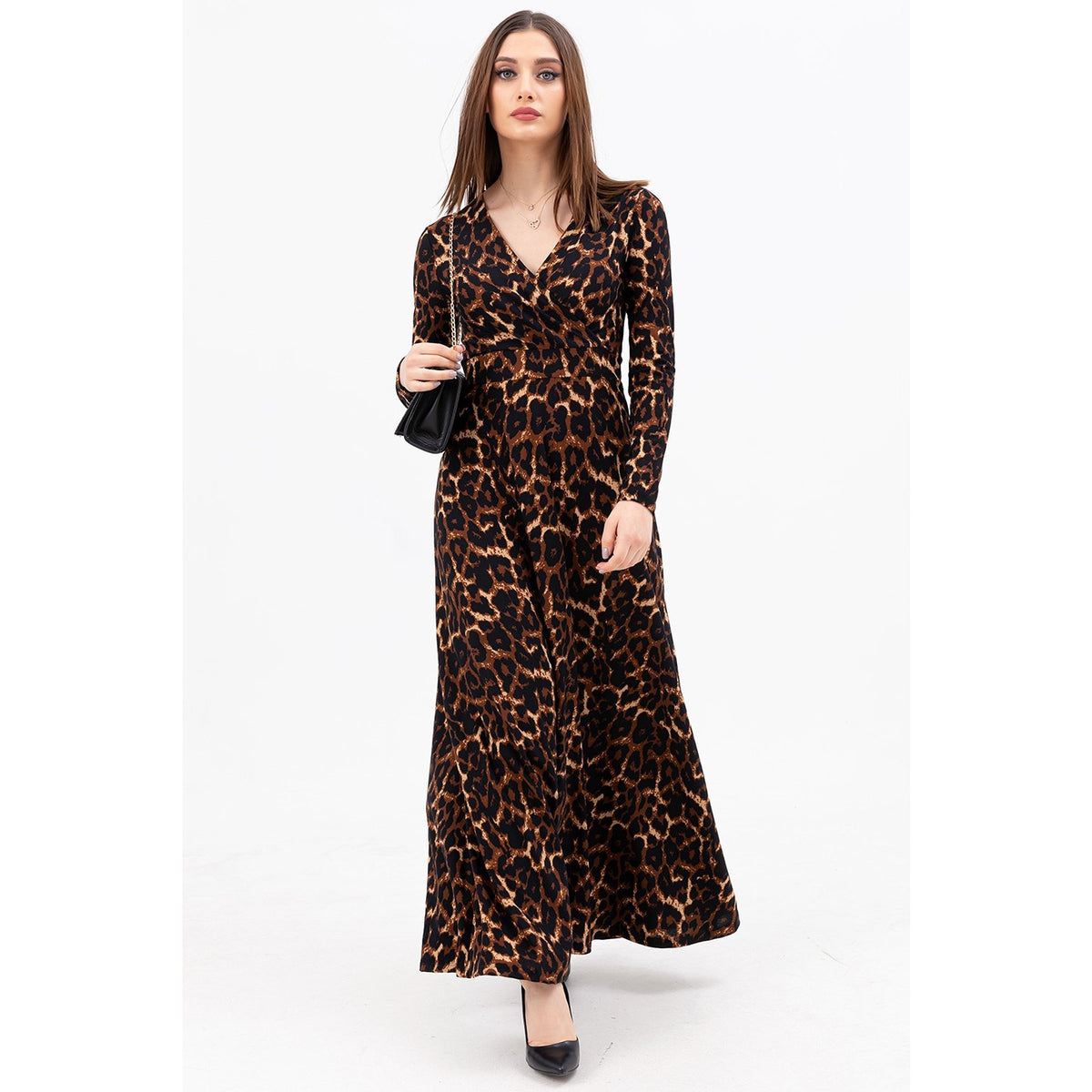 Animal Print Double Breasted Neck Long Dress | Montivo Pakistan