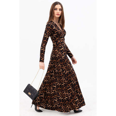 Animal Print Double Breasted Neck Long Dress | Montivo Pakistan