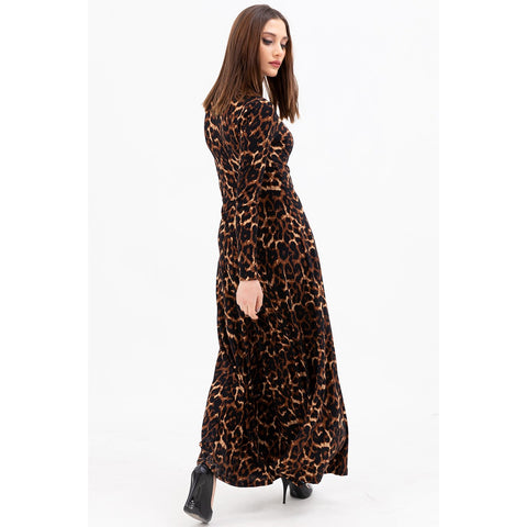 Animal Print Double Breasted Neck Long Dress | Montivo Pakistan