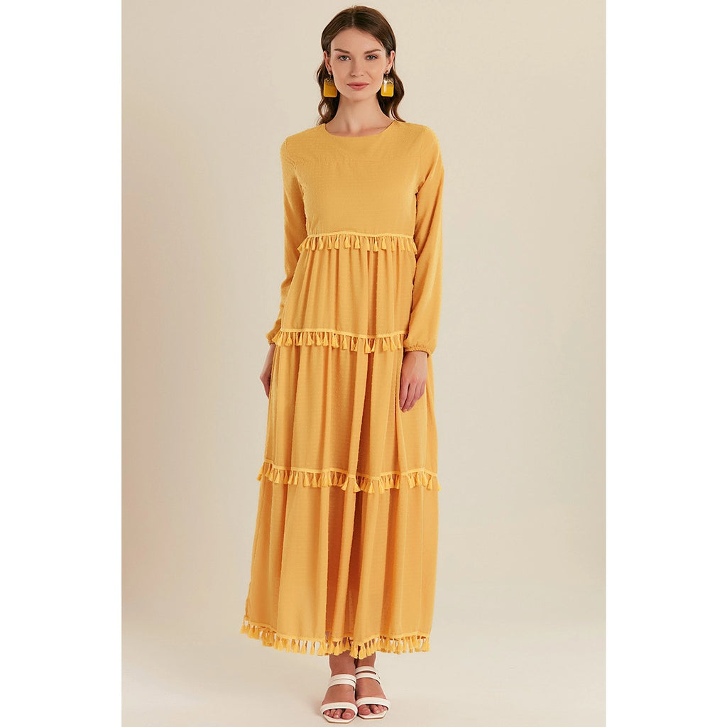 Mustard Tassel Detail Long Dress | Montivo Pakistan