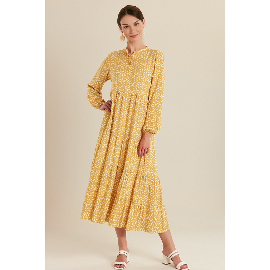 Mustard Heart Patterned Long Dress | Montivo Pakistan
