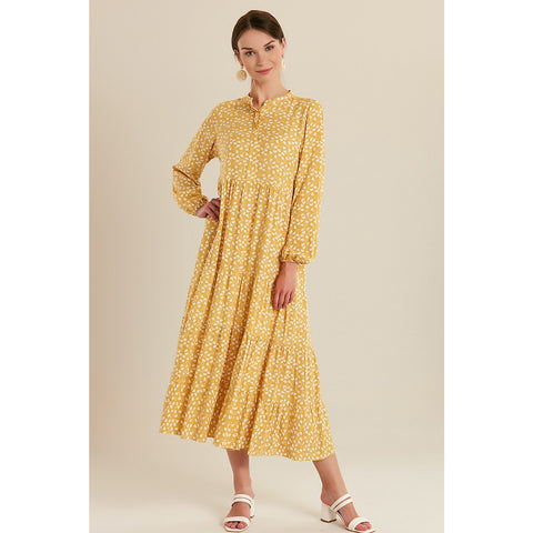 Mustard Heart Patterned Long Dress | Montivo Pakistan