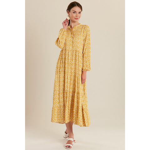 Mustard Heart Patterned Long Dress | Montivo Pakistan