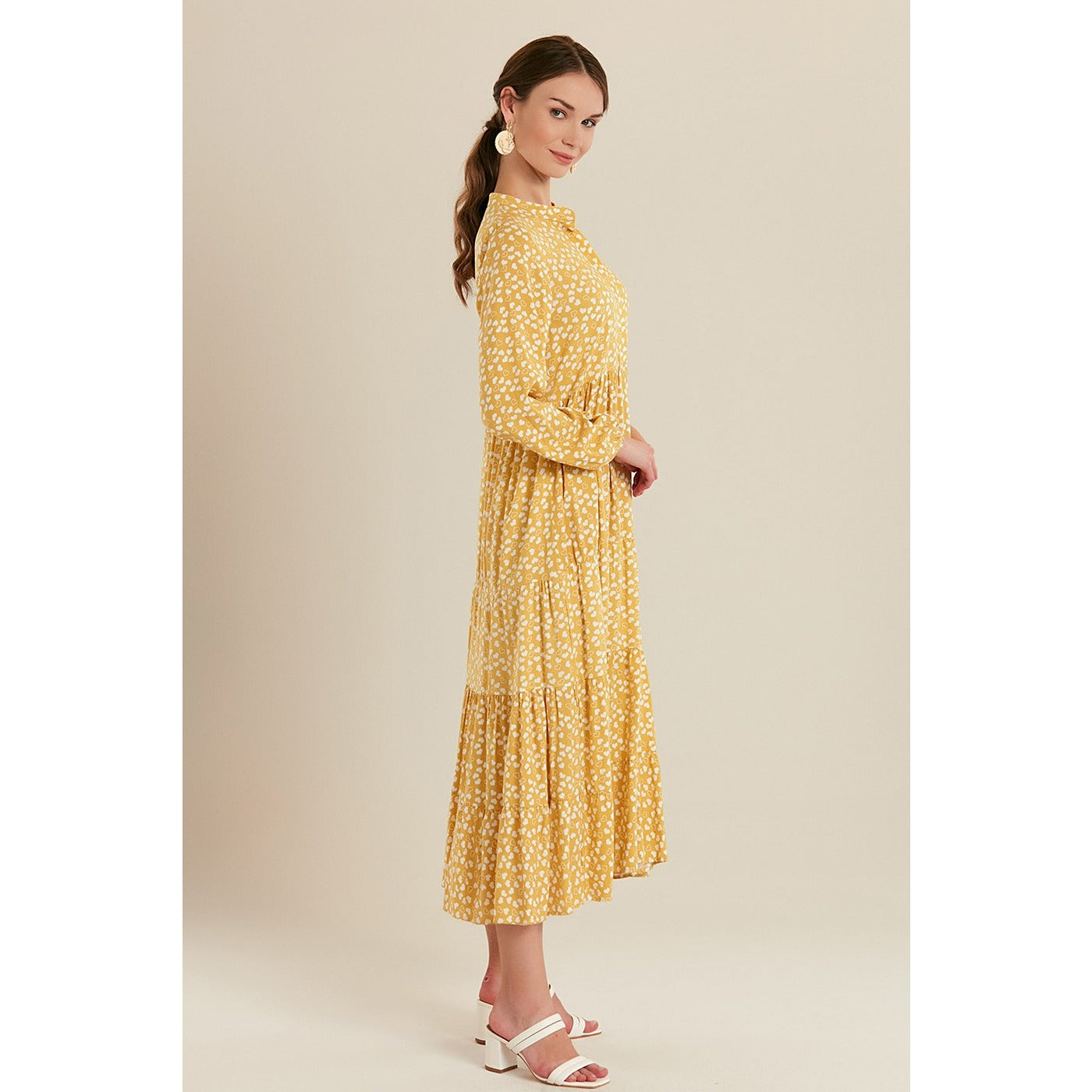 Mustard Heart Patterned Long Dress | Montivo Pakistan
