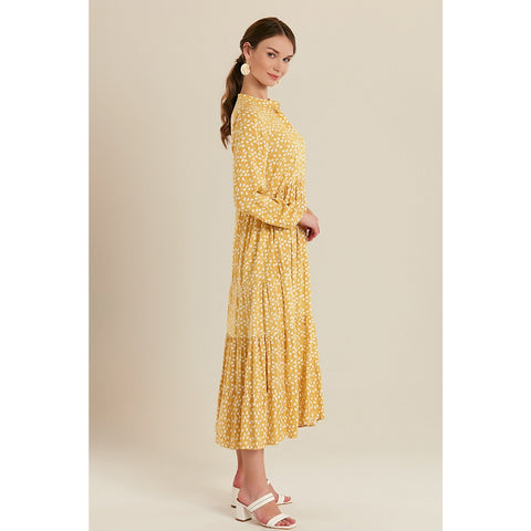 Mustard Heart Patterned Long Dress | Montivo Pakistan