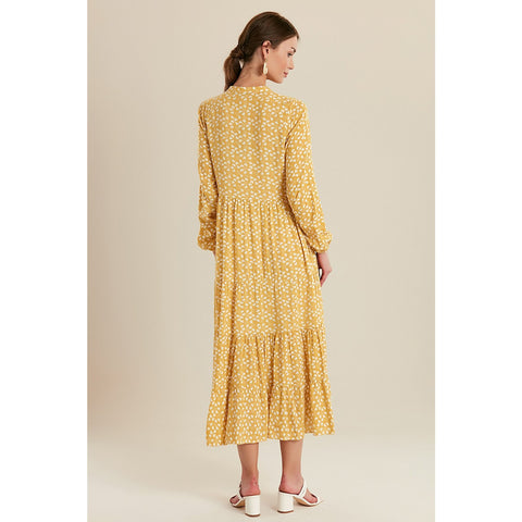 Mustard Heart Patterned Long Dress | Montivo Pakistan