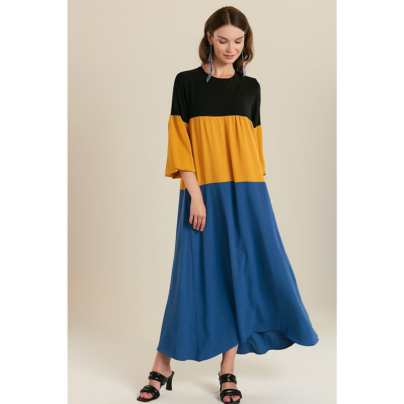 Blue Color Block Long Dress | Montivo Pakistan