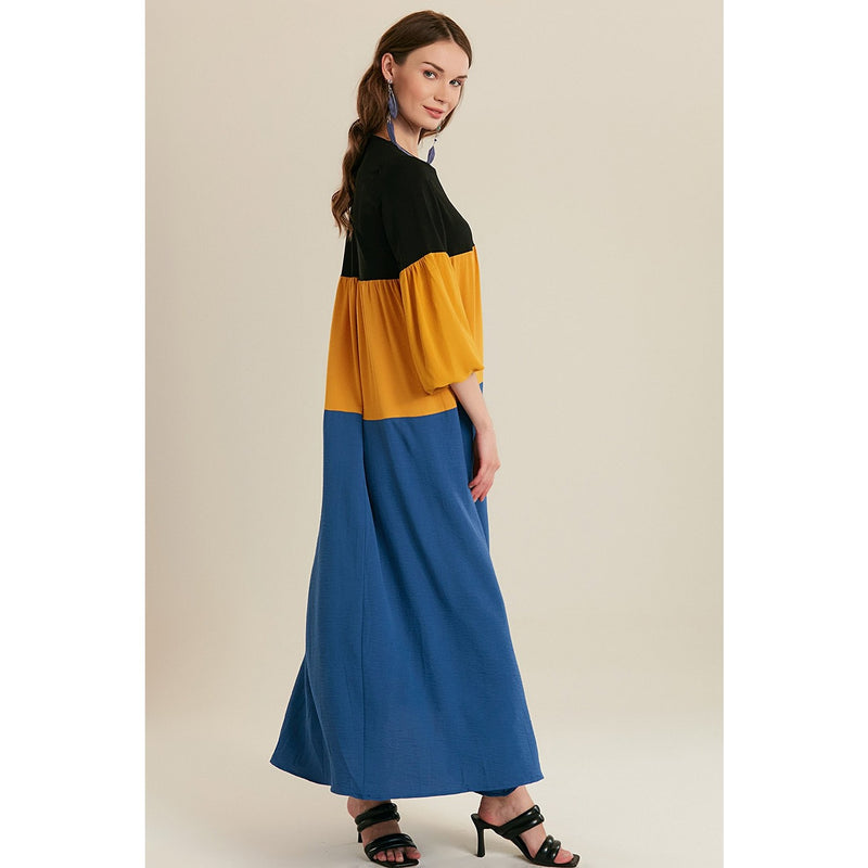 Blue Color Block Long Dress | Montivo Pakistan