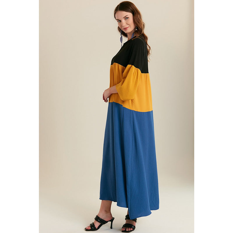 Blue Color Block Long Dress | Montivo Pakistan