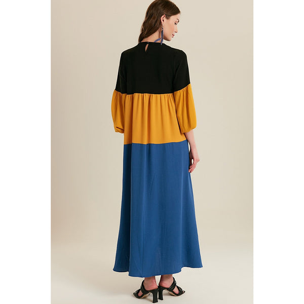 Blue Color Block Long Dress | Montivo Pakistan