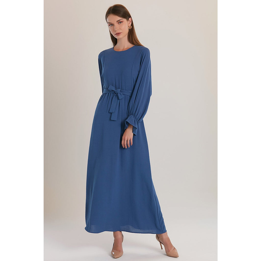 Blue Elastic Loose Long Dress | Montivo Pakistan