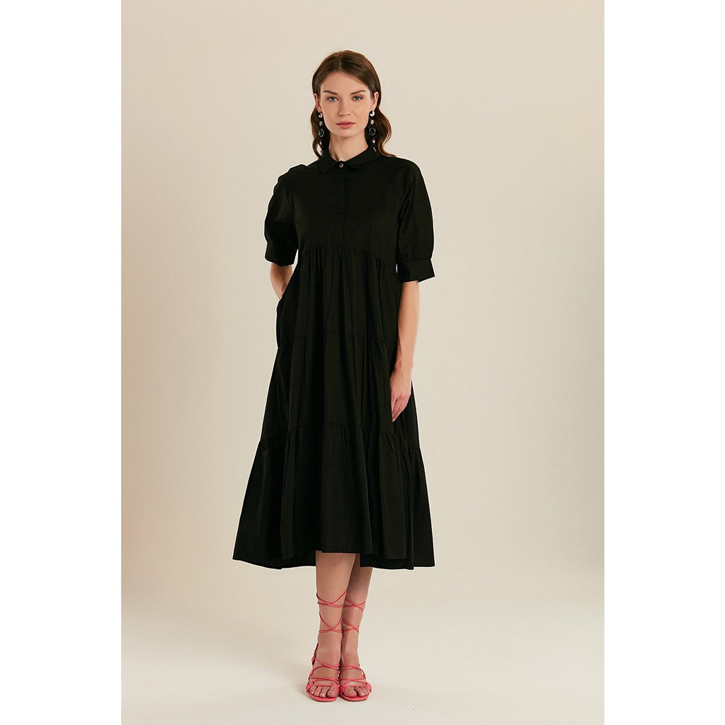 Black Short Sleeve Long Dress | Montivo Pakistan