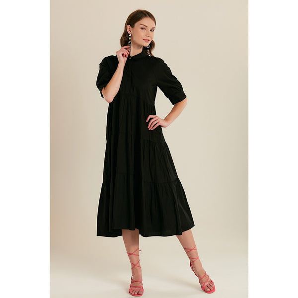 Black Short Sleeve Long Dress | Montivo Pakistan