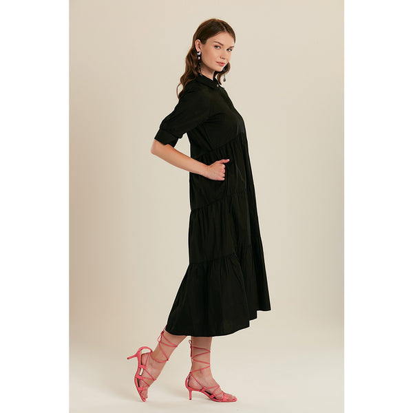 Black Short Sleeve Long Dress | Montivo Pakistan