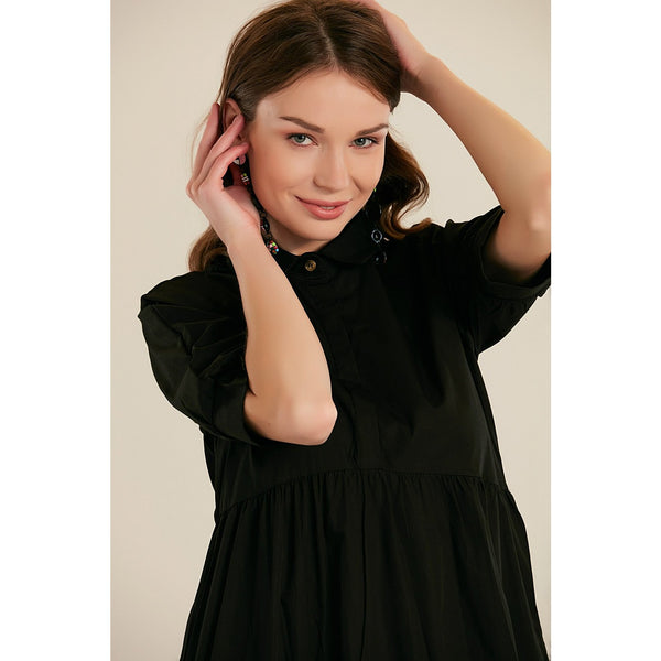 Black Short Sleeve Long Dress | Montivo Pakistan