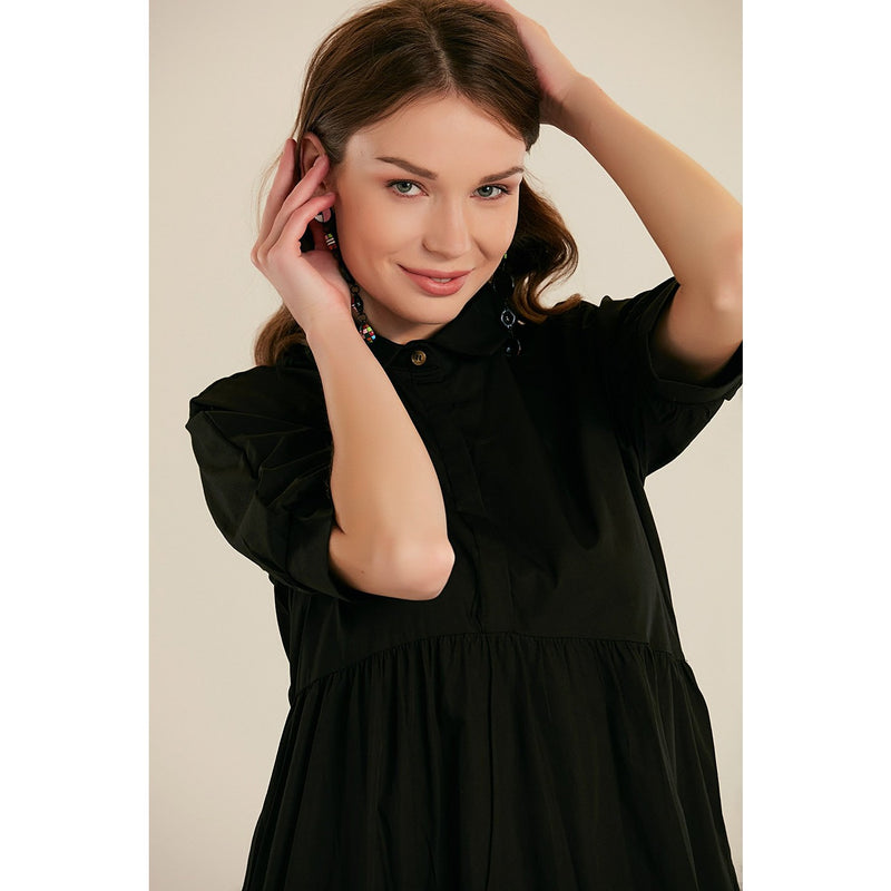 Black Short Sleeve Long Dress | Montivo Pakistan