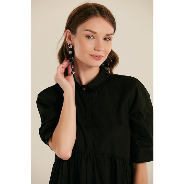 Black Short Sleeve Long Dress | Montivo Pakistan