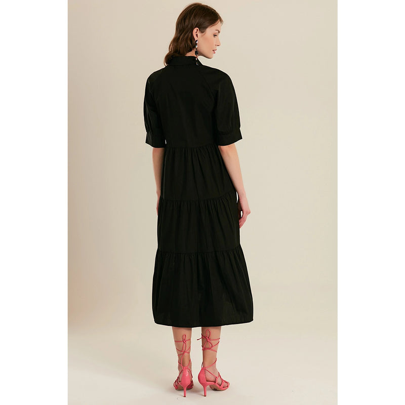 Black Short Sleeve Long Dress | Montivo Pakistan