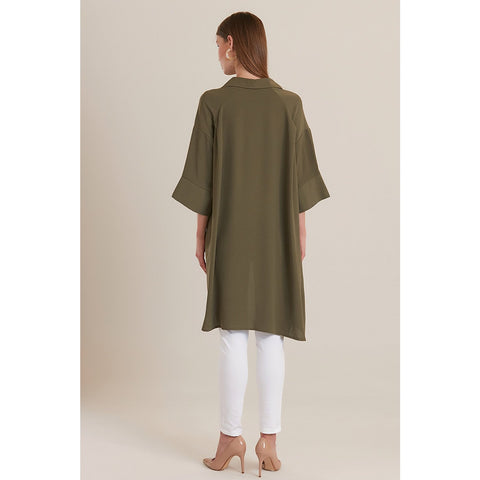 Olive Midi Sleeve Classic Shirt Tunic | Montivo Pakistan