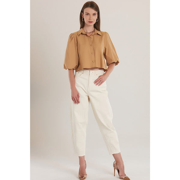 Beige Elastic Sleeve Short Shirt | Montivo Pakistan