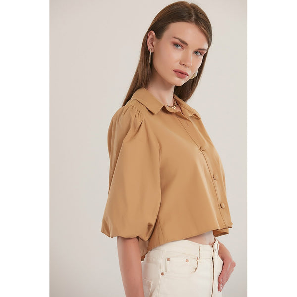 Beige Elastic Sleeve Short Shirt | Montivo Pakistan