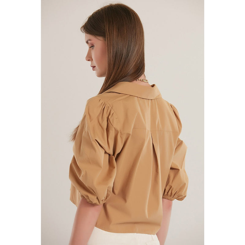 Beige Elastic Sleeve Short Shirt | Montivo Pakistan