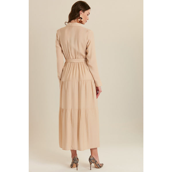 Beige Shirt Collar Buttoned Long Dress | Montivo Pakistan