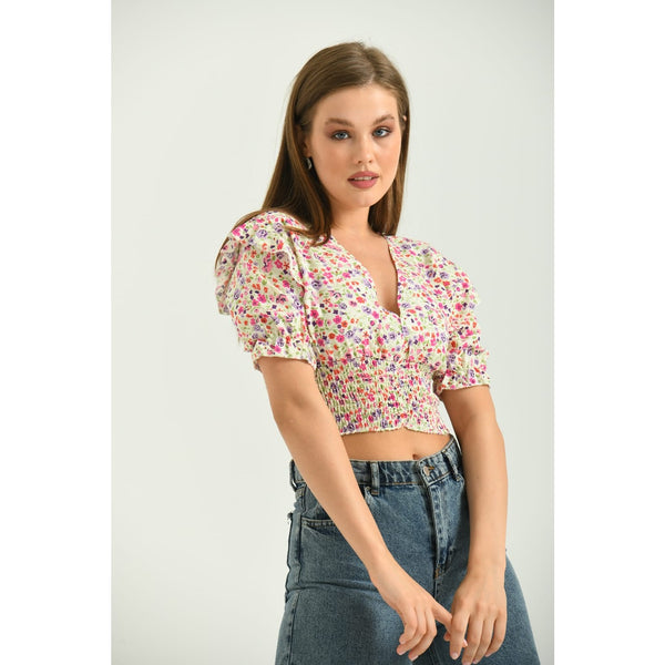 Floral Balloon Sleeves Top | Montivo Pakistan