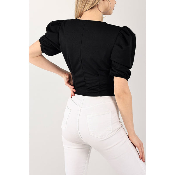 Black Balloon Sleeve Pleated Blouse | Montivo Pakistan