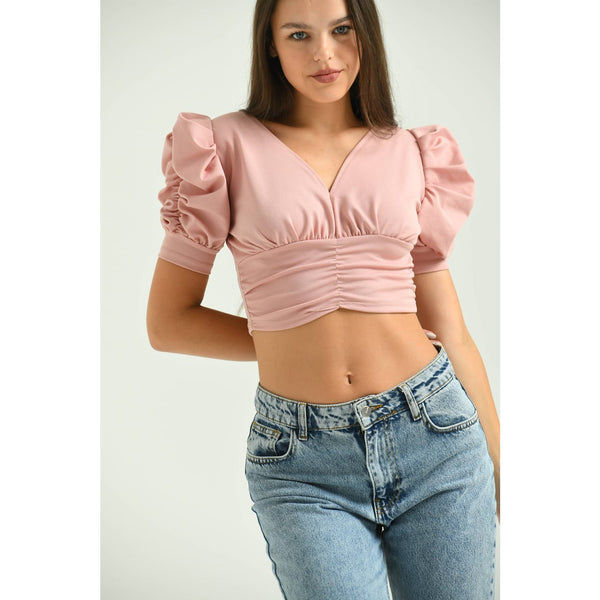 Peach Puff Sleeves Crop Top | Montivo Pakistan
