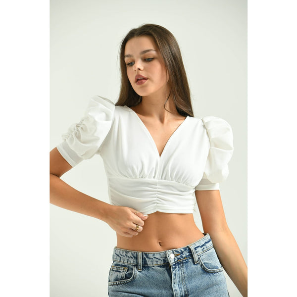 White Puff Sleeves Crop Top | Montivo Pakistan