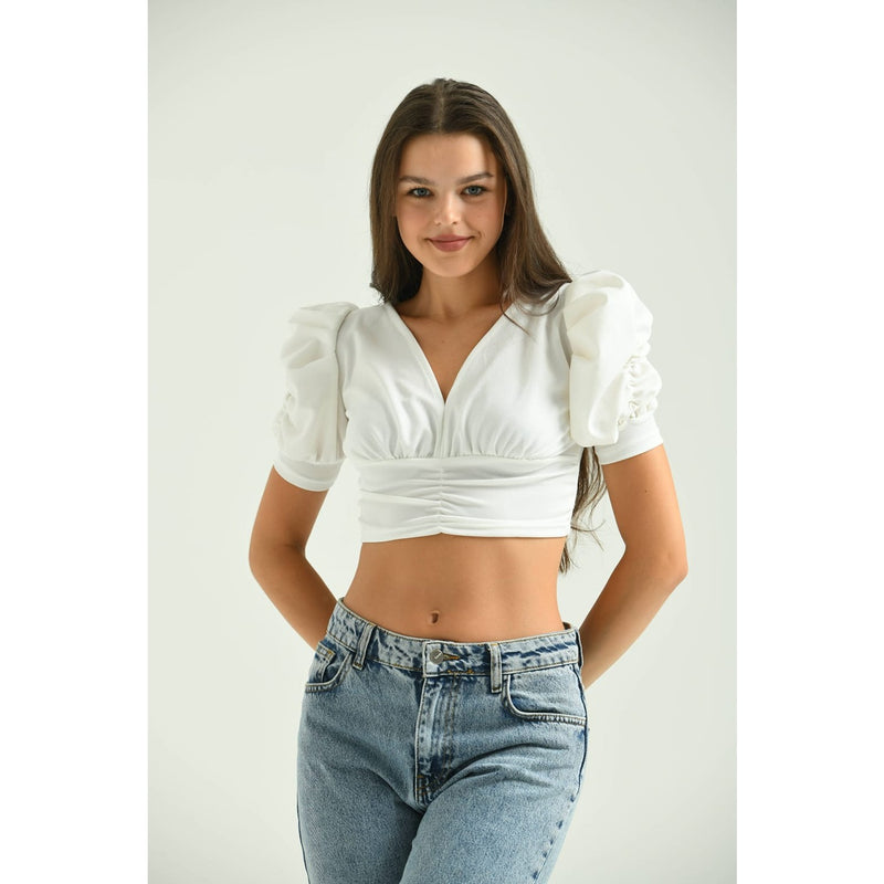White Puff Sleeves Crop Top | Montivo Pakistan