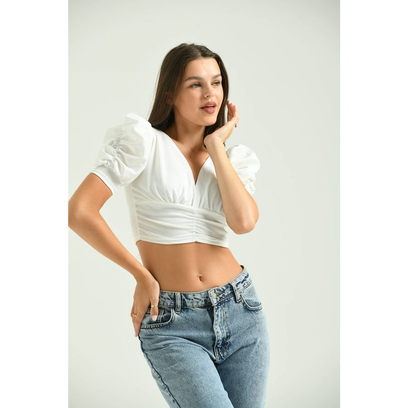 White Puff Sleeves Crop Top | Montivo Pakistan