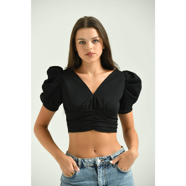 Black Puff Sleeves Crop Top | Montivo Pakistan