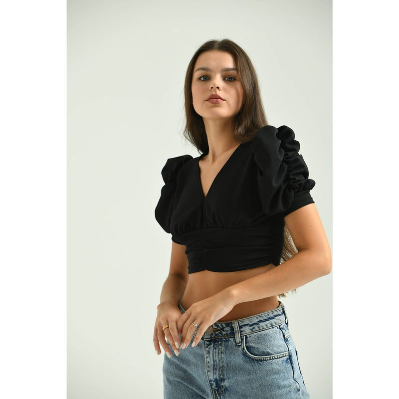 Black Puff Sleeves Crop Top | Montivo Pakistan