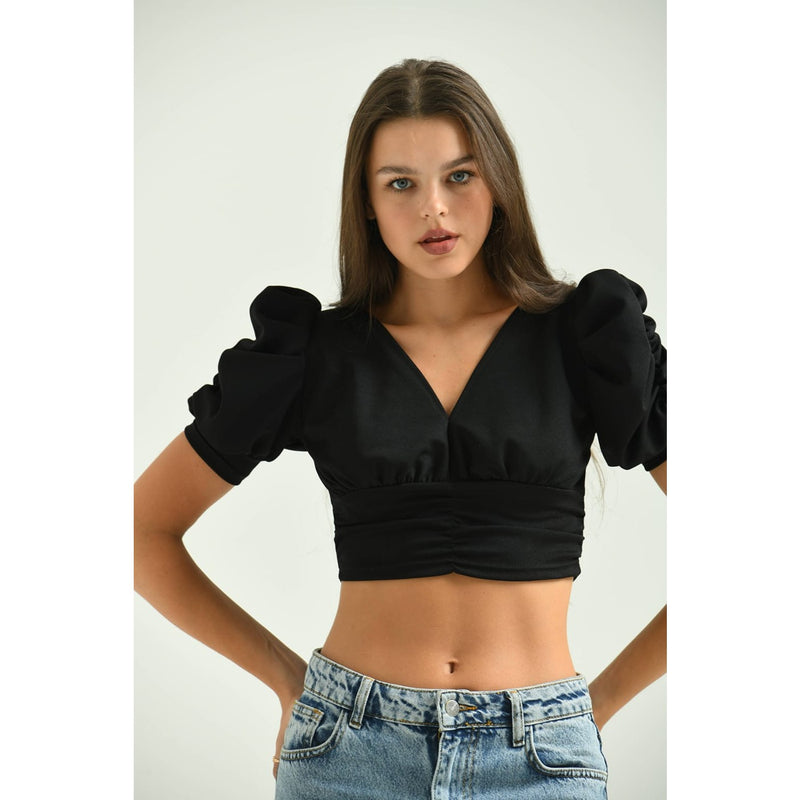 Black Puff Sleeves Crop Top | Montivo Pakistan