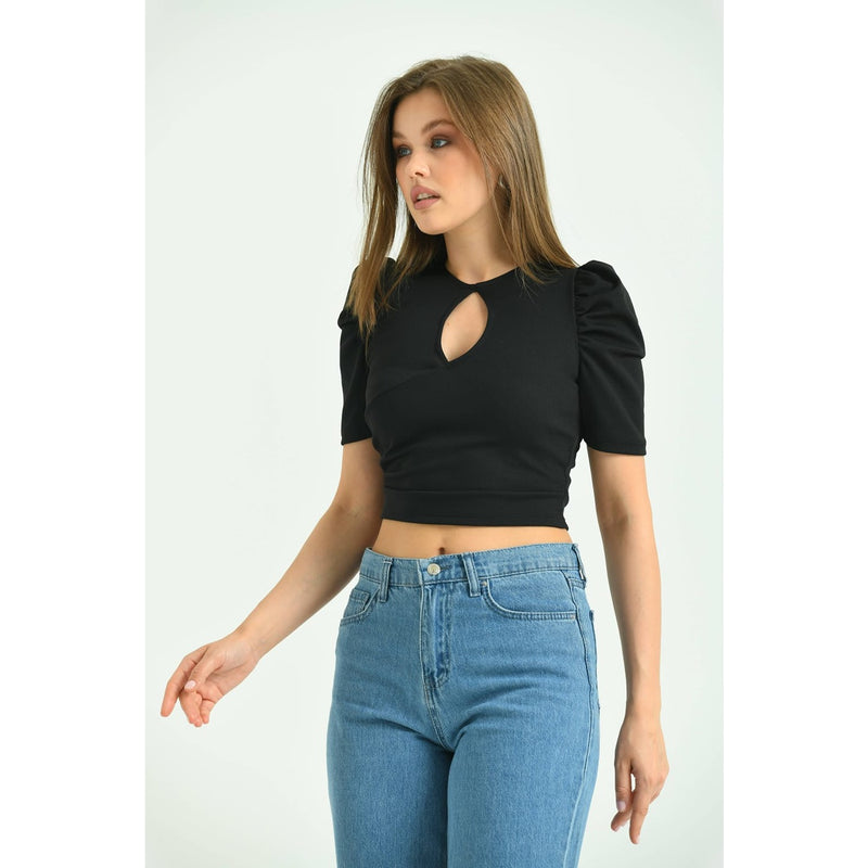 Black Keyhole Cut Puff Sleeves Top | Montivo Pakistan