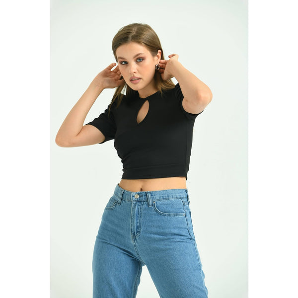 Black Keyhole Cut Puff Sleeves Top | Montivo Pakistan