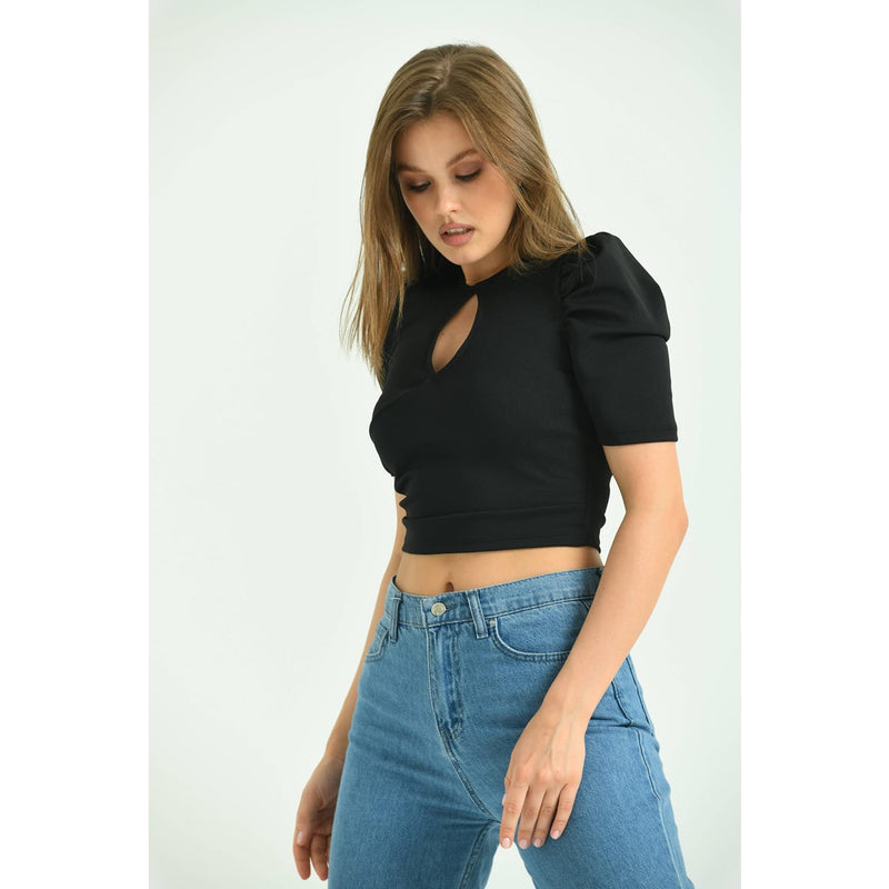 Black Keyhole Cut Puff Sleeves Top | Montivo Pakistan