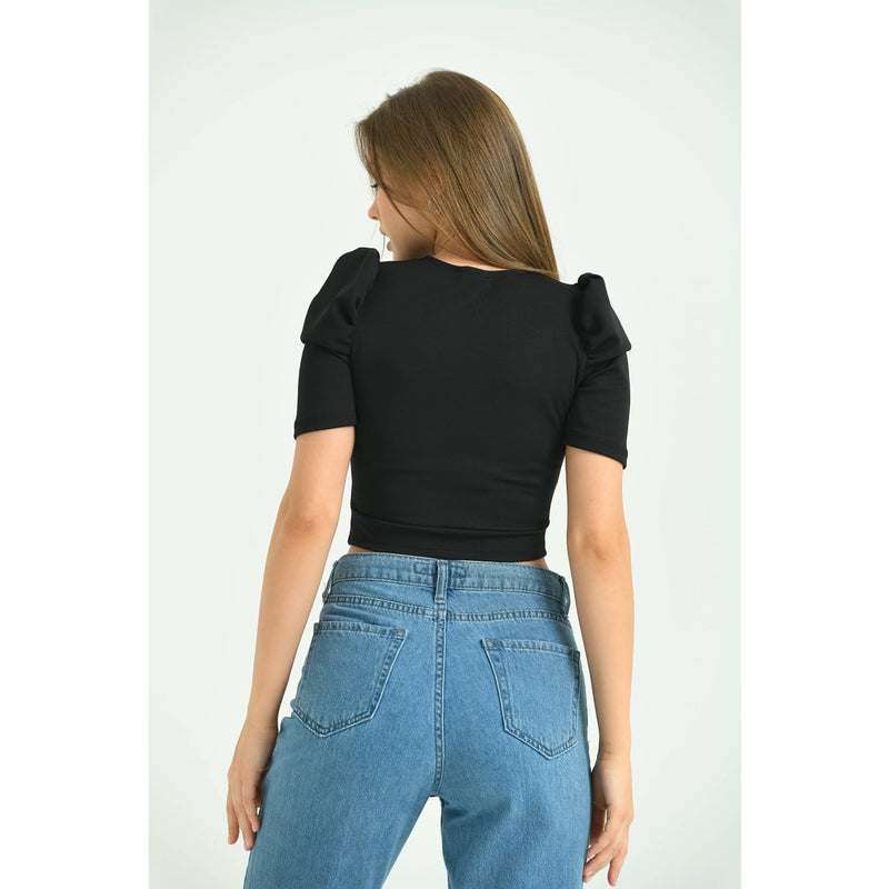 Black Keyhole Cut Puff Sleeves Top | Montivo Pakistan