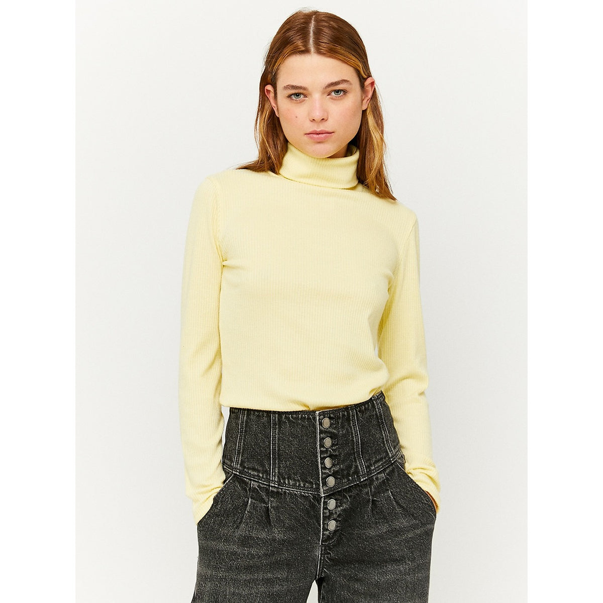 TW Lemon Roll Neck Ribbed Top | Montivo Pakistan