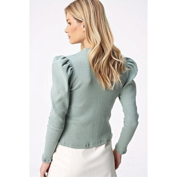 Green Puff Shoulder Turtleneck Top | Montivo Pakistan