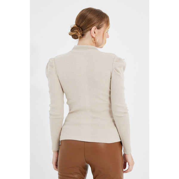 Beige Puff Shoulder Turtleneck Top | Montivo Pakistan
