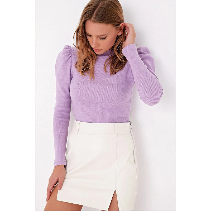Lilac Puff Shoulder Turtleneck Top | Montivo Pakistan