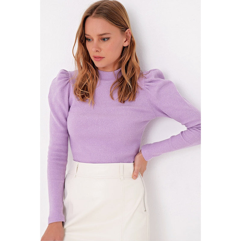 Lilac Puff Shoulder Turtleneck Top | Montivo Pakistan